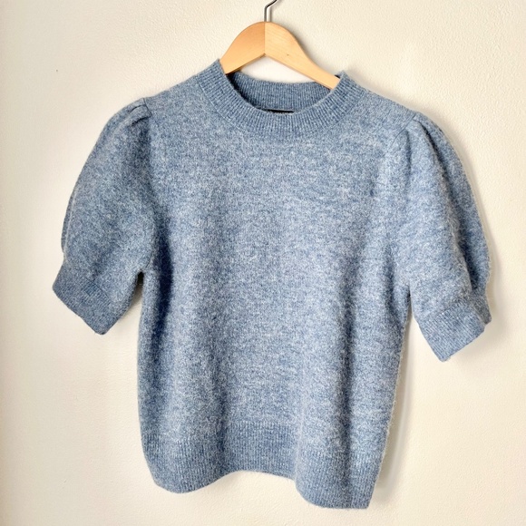 Banana Republic Alpaca Wool Puff Sleeve Sweater M Blue Soft Knit Quiet Luxury - Picture 3 of 8